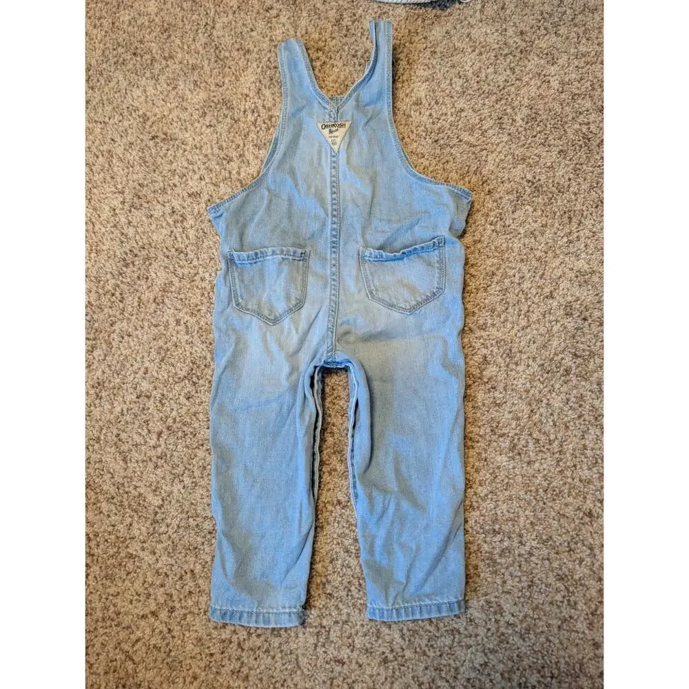 OshKosh B’gosh Baby Light Wash Blue Denim Overalls Size 18M Floral Embroidered